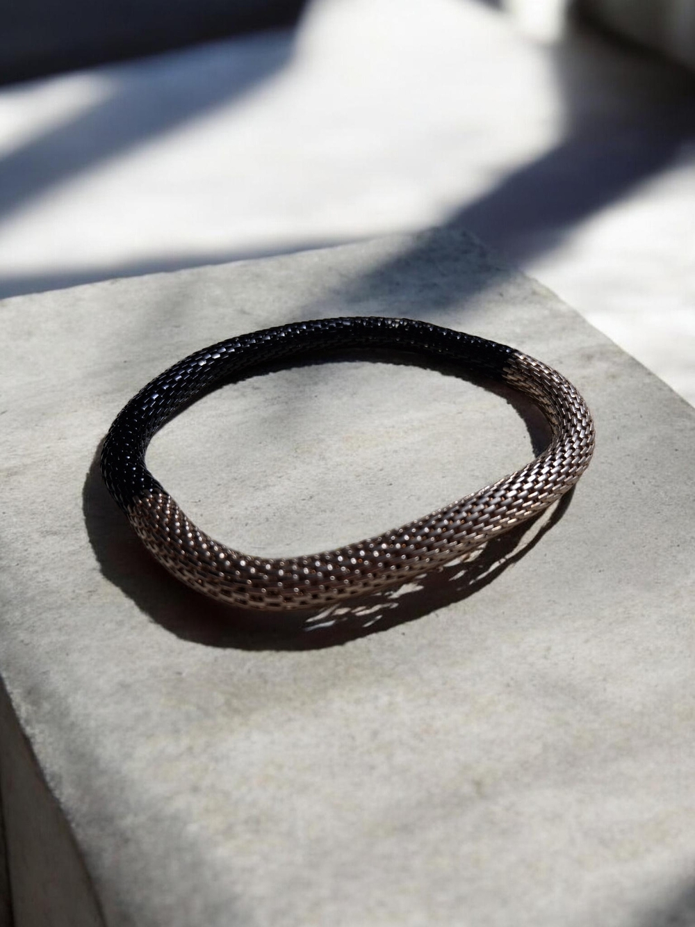Vintage Two-Tone Yin Yang Metal Mesh Snake Link Bracelet